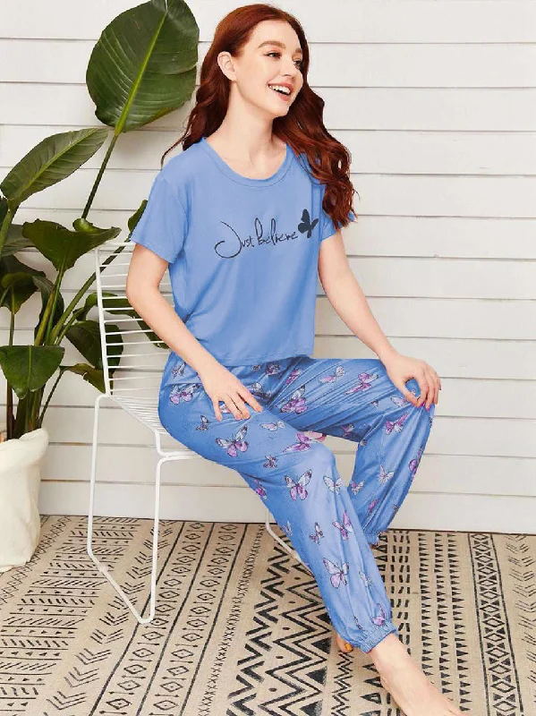 Turkish Laroza Fashion Women's Top and Pant - Just Believe - Blue