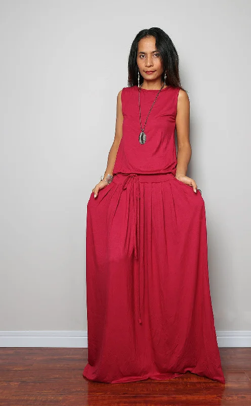 Plus size dress - Wine Red Maxi Dress -  Sleeveless  red dress : Autumn Thrills Collection No.9   (New Arrival)