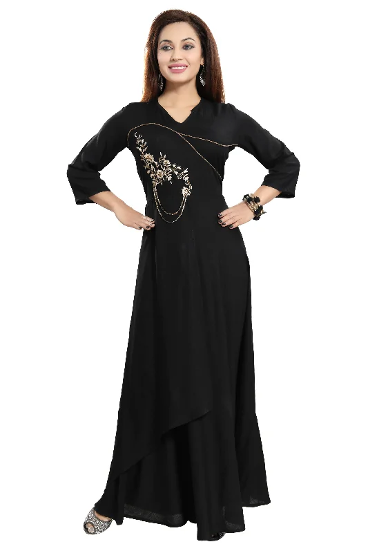 Women Black Zardosi Maxi Dress