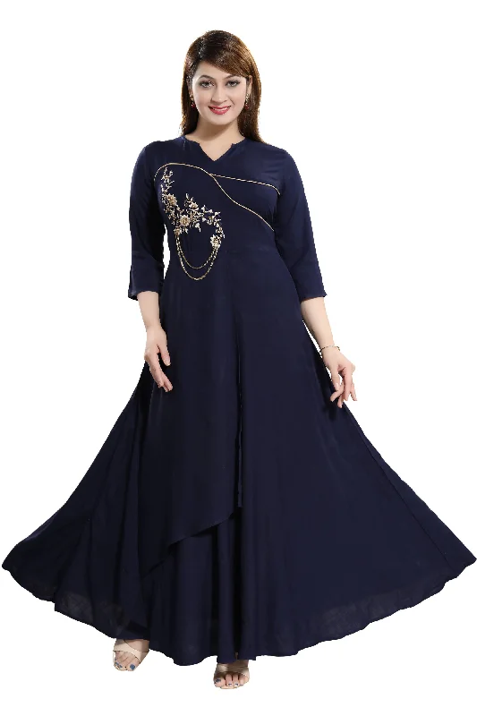 Women Blue Zardosi Maxi Dress