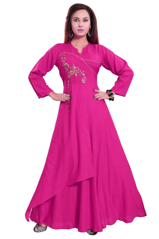 Women Pink Zardosi Maxi Dress